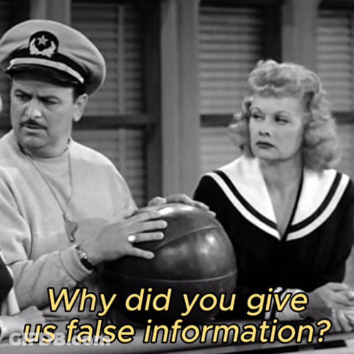 A Black And White Photo Of A Man And A Woman With Why Did You Give Us False Information GIF