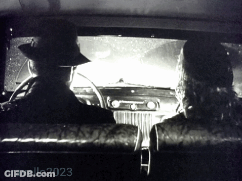 A Black And White Photo Of A Man And Woman In A Car Taken By Cravello 2023 GIF