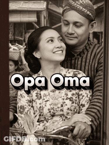 A Black And White Photo Of A Man And Woman With The Words Opa Oma On The Bottom GIF