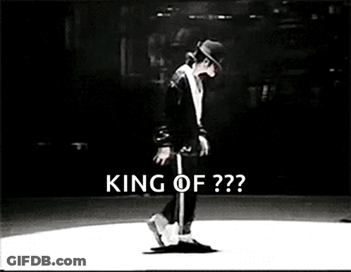 A Black And White Photo Of A Man Dancing On A Stage With The Caption `` King Of ? '' GIF