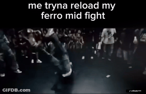 A Black And White Photo Of A Man Dancing With The Words Me Tryna Reload My Ferro Mid Fight GIF