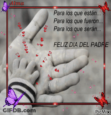 A Black And White Photo Of A Man Holding A Child 'S Hand With The Words " Para Los Que Estan " GIF