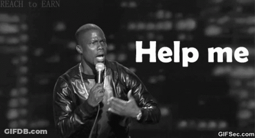 A Black And White Photo Of A Man Holding A Microphone And The Words Help Me GIF