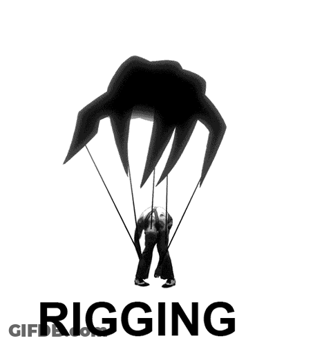 A Black And White Photo Of A Man Holding A Parachute With The Word Rigging Written Below Him GIF