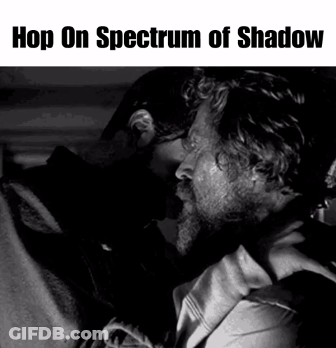 A Black And White Photo Of A Man Kissing Another Man With The Caption Hop On Spectrum Of Shadow GIF