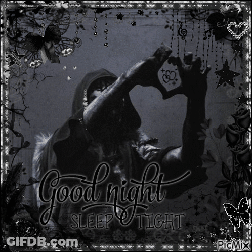 A Black And White Photo Of A Man Making A Heart Shape With His Hands And The Words Good Night Sleep Tight GIF