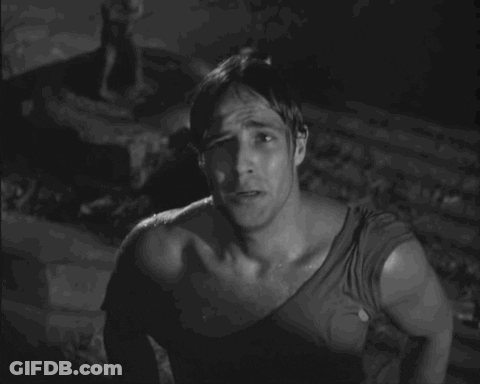 A Black And White Photo Of A Man Saying Hey Stella !!! GIF