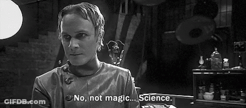 A Black And White Photo Of A Man Saying No , Not Magic , Science . GIF