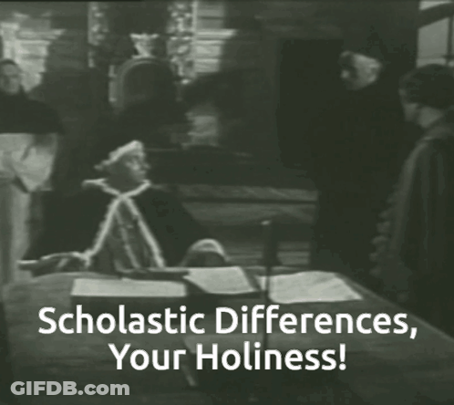 A Black And White Photo Of A Man Sitting At A Desk With The Words Scholastic Differences Your Holiness GIF