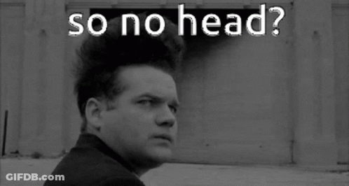 A Black And White Photo Of A Man Standing In Front Of A Door With The Words So No Head Written On It GIF