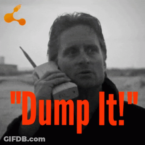A Black And White Photo Of A Man Talking On A Cell Phone With The Words Dump It Above Him GIF