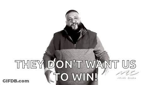 A Black And White Photo Of A Man That Says They Don 'T Want Us To Win . GIF