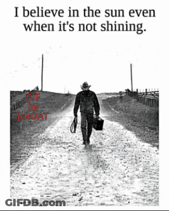 A Black And White Photo Of A Man Walking Down A Dirt Road With A Quote By Jcroat GIF