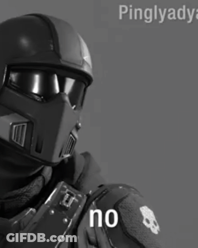 A Black And White Photo Of A Man Wearing A Helmet With The Word No Written On It GIF