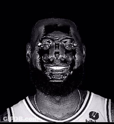 A Black And White Photo Of A Man Wearing A Shirt That Says ' Bits ' On It GIF