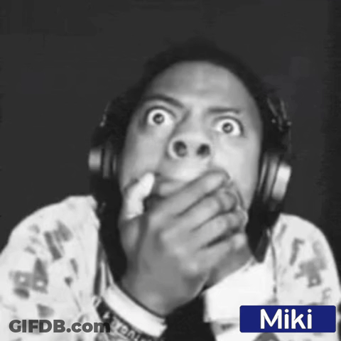 A Black And White Photo Of A Man Wearing Headphones With The Name Miki On The Bottom GIF