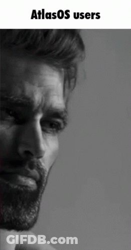 Black And White Photo Of Bearded Man With AtlasOS Users Text GIF