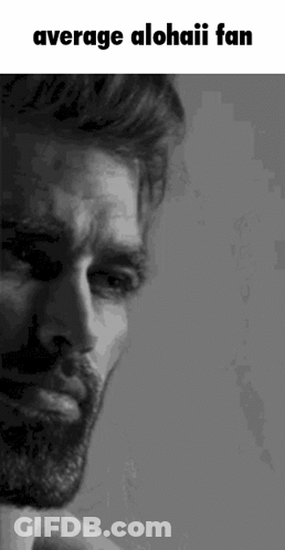 A Black And White Photo Of A Man With A Beard And The Words `` Average Alohaii Fan '' Below Him . GIF