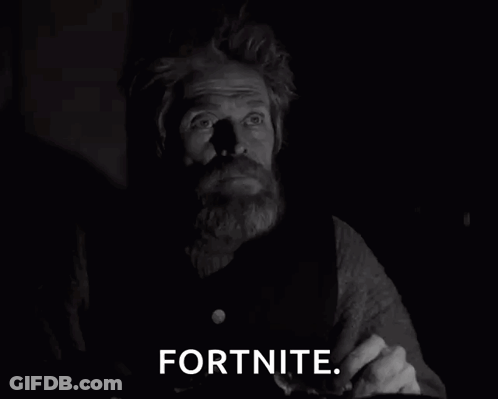 A Black And White Photo Of A Man With A Beard And The Words Fortnite On The Bottom GIF