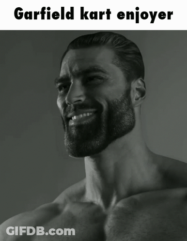 A Black And White Photo Of A Man With A Beard And The Words Garfield Kart Enjoyer GIF