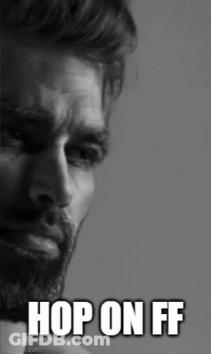 A Black And White Photo Of A Man With A Beard And The Words Hop On Ff On His Face . GIF