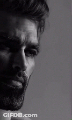A Black And White Photo Of A Man With A Beard Looking At The Camera . GIF