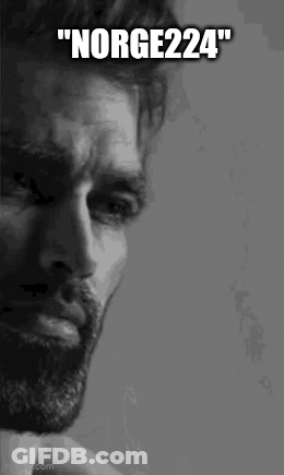 A Black And White Photo Of A Man With A Beard With The Caption " Norge 224 " . GIF