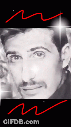 A Black And White Photo Of A Man With A Mustache And Red Lines GIF