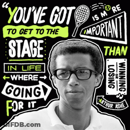 A Black And White Photo Of A Man With Glasses And A Quote That Says " You 'Ve Got To Get To The Stage In Life " GIF