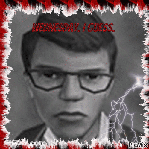 A Black And White Photo Of A Man With Glasses And The Words Wednesday Class Above Him GIF