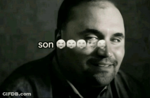 A Black And White Photo Of A Man With Son Written In White Letters GIF