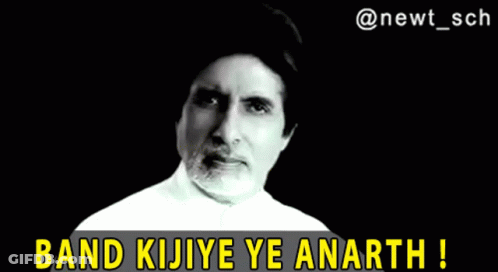 A Black And White Photo Of A Man With The Caption Band Kijiye Ye Anarth ! GIF
