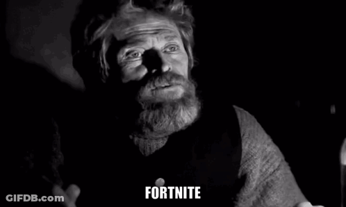 A Black And White Photo Of A Man With The Word Fortnite Written On The Bottom GIF