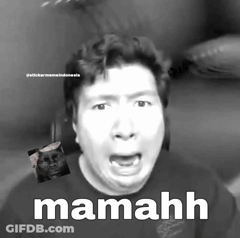 A Black And White Photo Of A Man With The Word Mamahh Written On It GIF