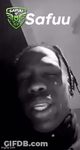A Black And White Photo Of A Man With The Word Safuu On The Top GIF