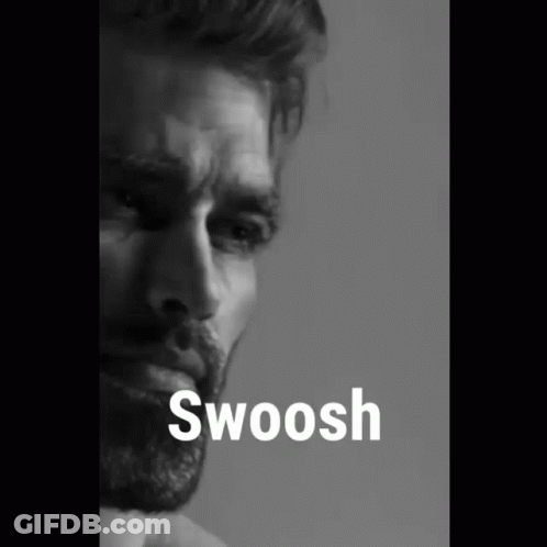 A Black And White Photo Of A Man With The Word Swoosh In White GIF