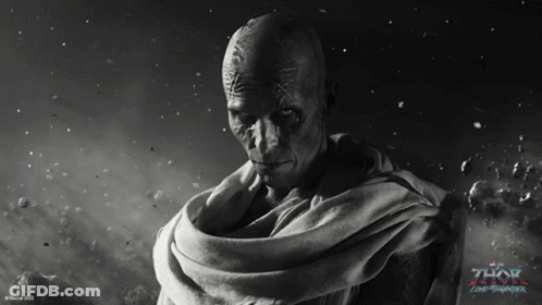 A Black And White Photo Of A Man With The Word Thor On The Bottom GIF