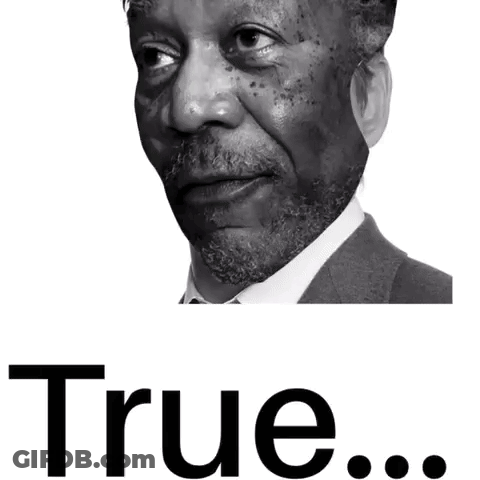 A Black And White Photo Of A Man With The Word True On The Bottom Right GIF