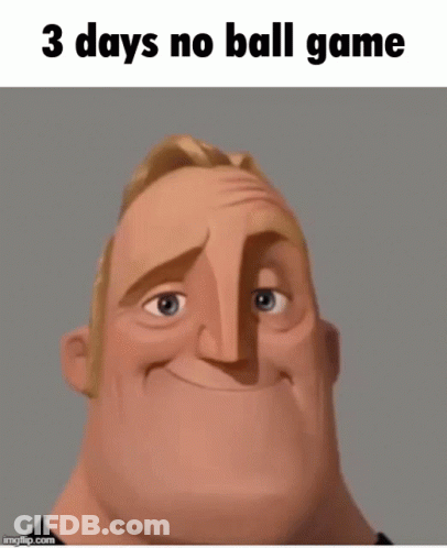 A Black And White Photo Of A Man With The Words 3 Days No Ball Game Below It GIF