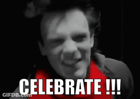 Black And White Photo Of Man With Celebrate Text GIF