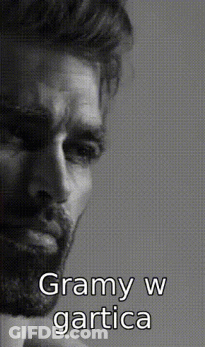 A Black And White Photo Of A Man With The Words Gramy W Gartica Above Him GIF