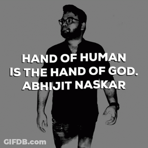 A Black And White Photo Of A Man With The Words Hand Of Human Is The Hand Of God Above Him GIF