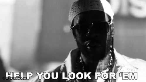 A Black And White Photo Of A Man With The Words Help You Look For Em On The Bottom GIF
