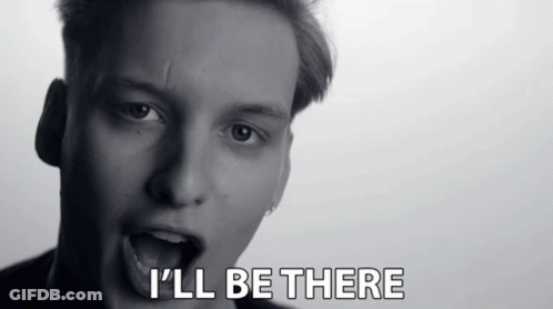 A Black And White Photo Of A Man With The Words I 'Ll Be There Above Him GIF