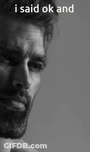 A Black And White Photo Of A Man With The Words " I Said Ok And " Above Him GIF