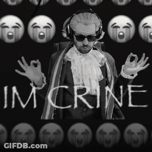 A Black And White Photo Of A Man With The Words Im Crine Written On The Bottom GIF