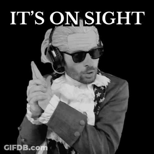 A Black And White Photo Of A Man With The Words It 'S On Sight Below Him GIF