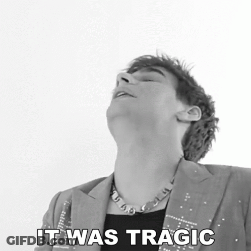 A Black And White Photo Of A Man With The Words It Was Tragic On The Bottom GIF