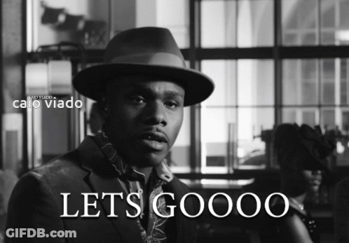 A Black And White Photo Of A Man With The Words Let 'S Goooo GIF