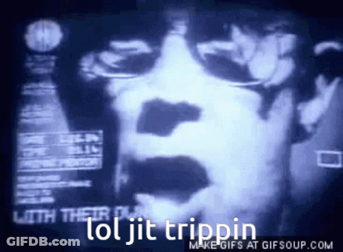 A Black And White Photo Of A Man With The Words LOL Jit Trippin GIF